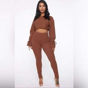 Rest Up Ribbed Legging Set - Brown